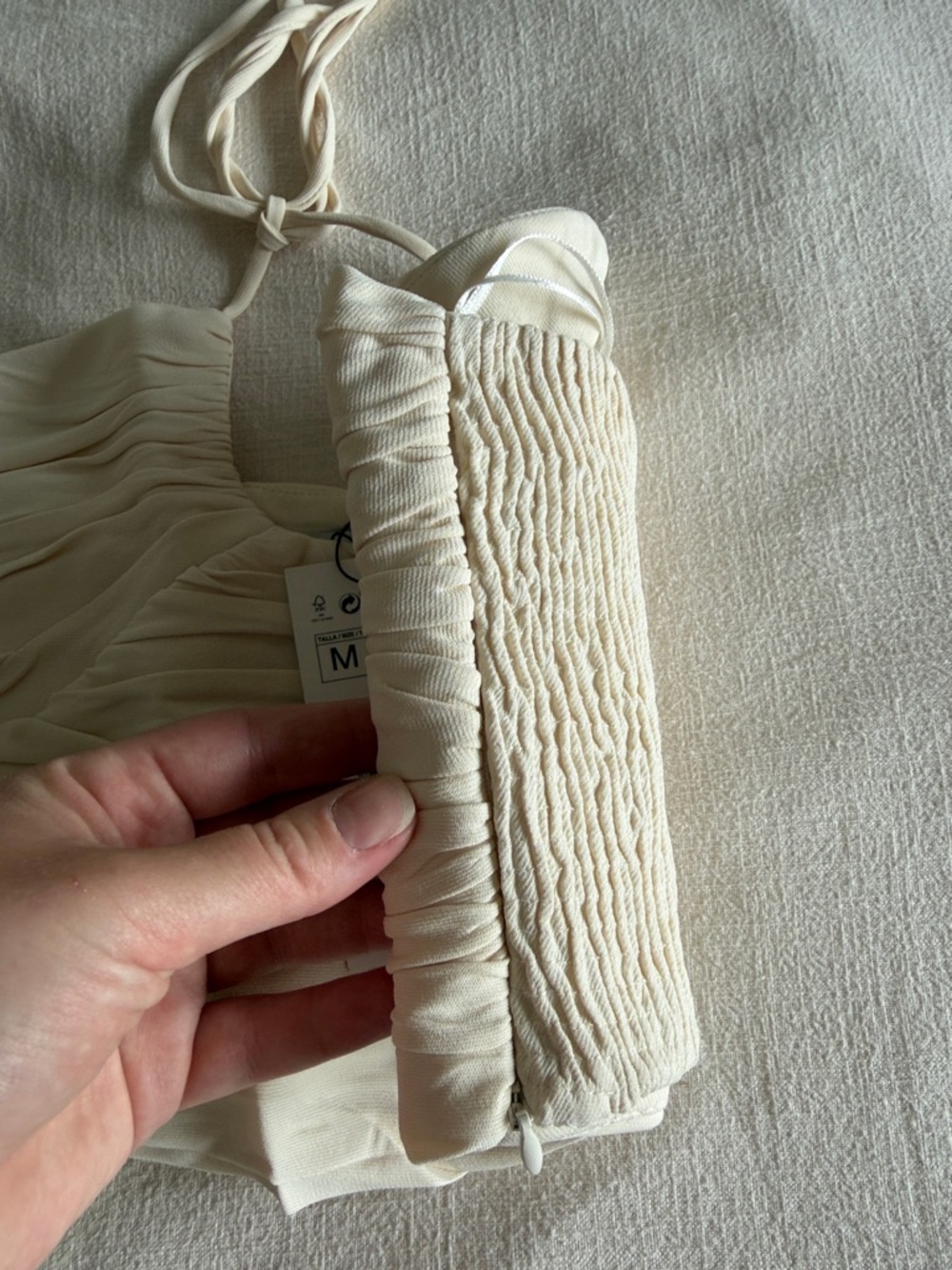 Zara Cream Ruched Halter Crop Top with Tie Neck - Picture 2 of 3